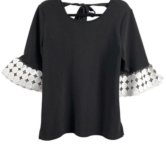 ❤️244 Marc New York Andrew Marc Scoop Neck 3/4 Bell Sleeve Black and White Top - Picture 1 of 7